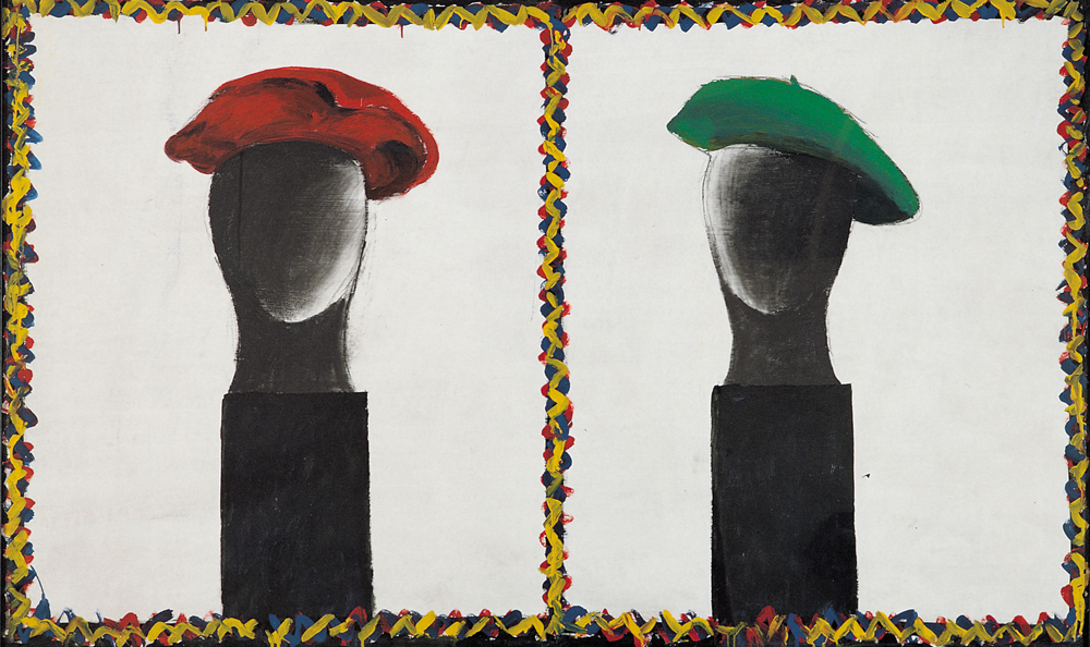 Jarosław Modzelewski – Dwa berety – węgiel, akryl, papier, 90 x 180 cm, 1984