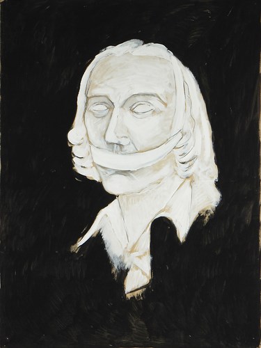Jarosław Modzelewski – Młody Hölderlin w opasce 2 – akryl czarny, gwasz, szary papier, 135 x 100 cm, 1985