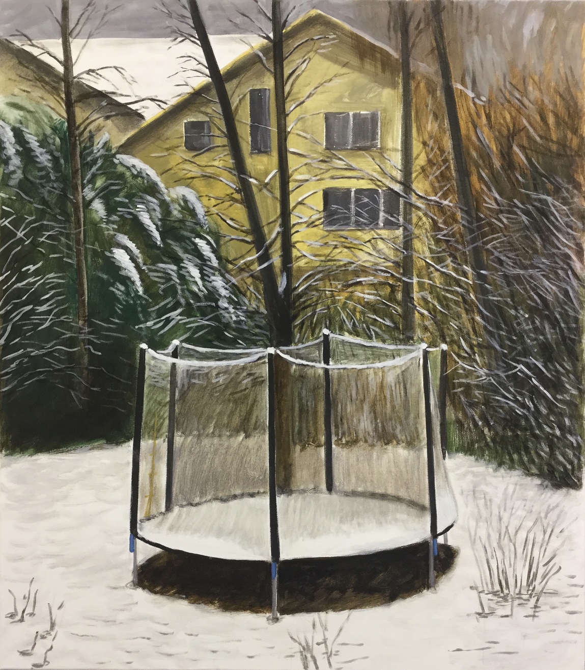 Jarosław Modzelewski – Pierwszy śnieg – tempera żółtkowa, płótno, 80 x 70 cm, 2017