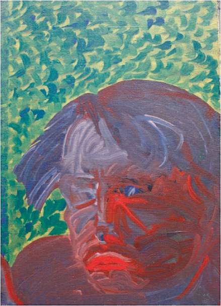 Jurry Zieliński – Autoportret na zielonym tle – olej, płótno, 48 x 34,5 cm, lata 70.