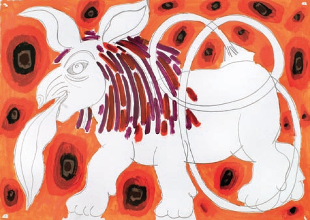 Ryszard Grzyb – Tygryso-ptak – ołówek, gwasz, papier, 51 x 71 cm, 2006