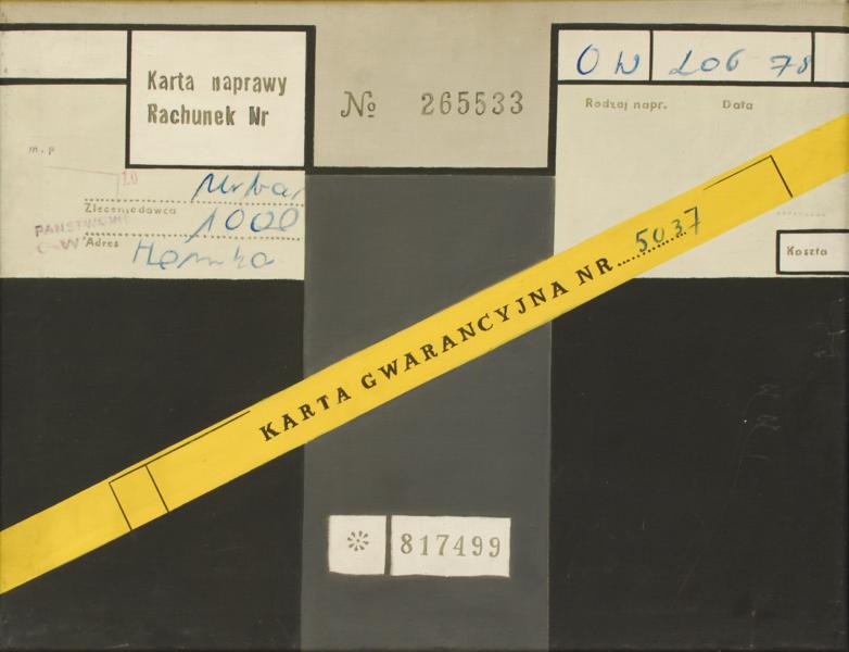Danuta Urbanowicz – Karta gwarancyjna – tempera, płótno, 70 x 90 cm, 1978