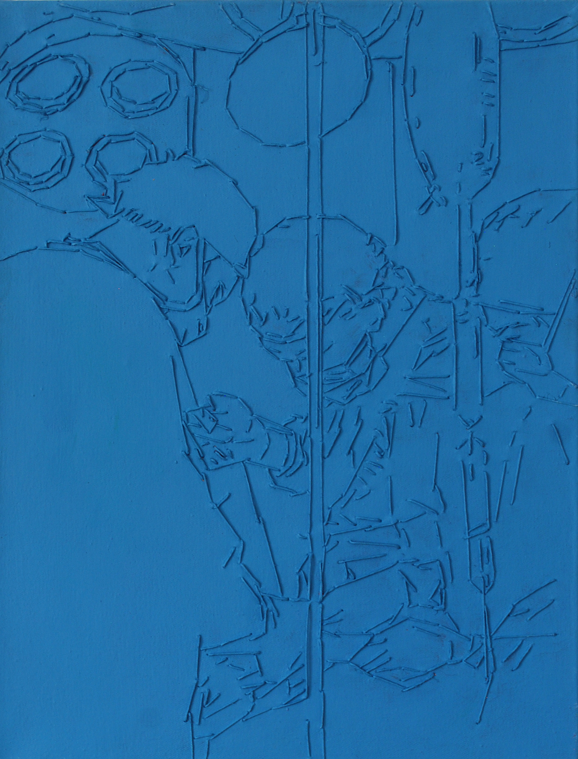 Grzegorz Sztwiertnia – Lekcje szycia – tempera, dratwa, olej, płótno, 35 x 46 cm, 2002