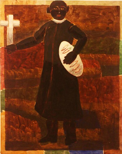 Marek Sobczyk – Ikona Księdza z chlebem – tempera, płótno, 56 x 81 cm, 1997
