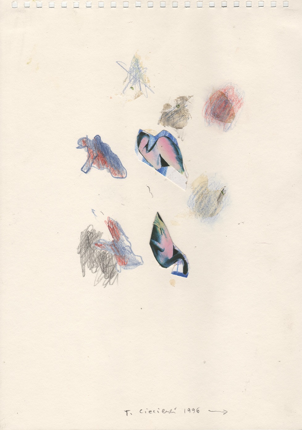 Tomasz Ciecierski – Bez tytułu (10.2) – kredki, kolaż, papier, 29,5 x 21 cm, 1996
