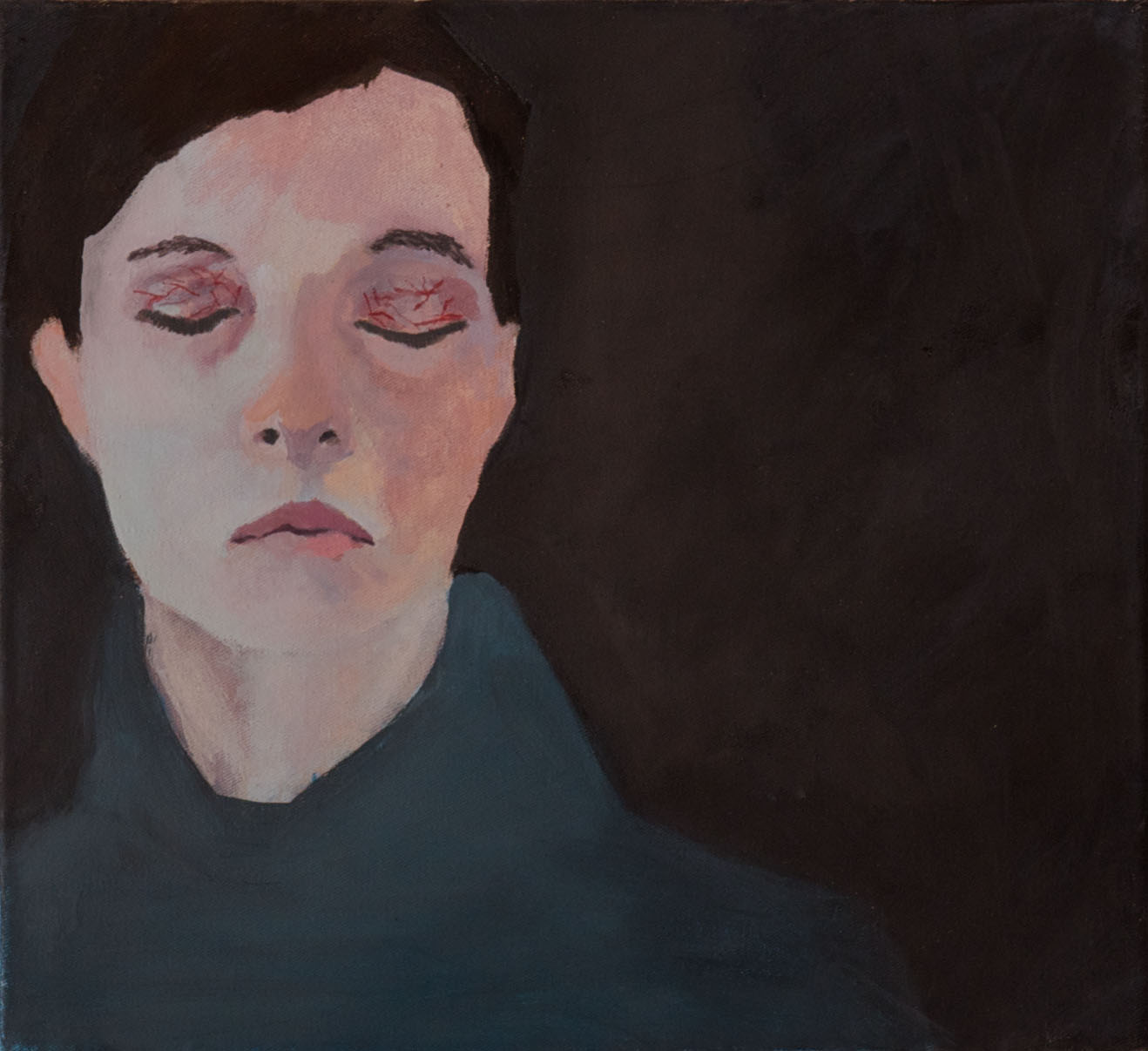 Monika Chlebek – Autoportret – tempera, płótno, 29 x 32 cm, 2010