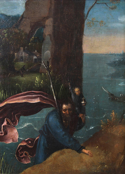 Jan Wellens de Cock – Święty Krzysztof – deska, olej, 26 x 20,5 cm,  1 ćwierć XVI w.