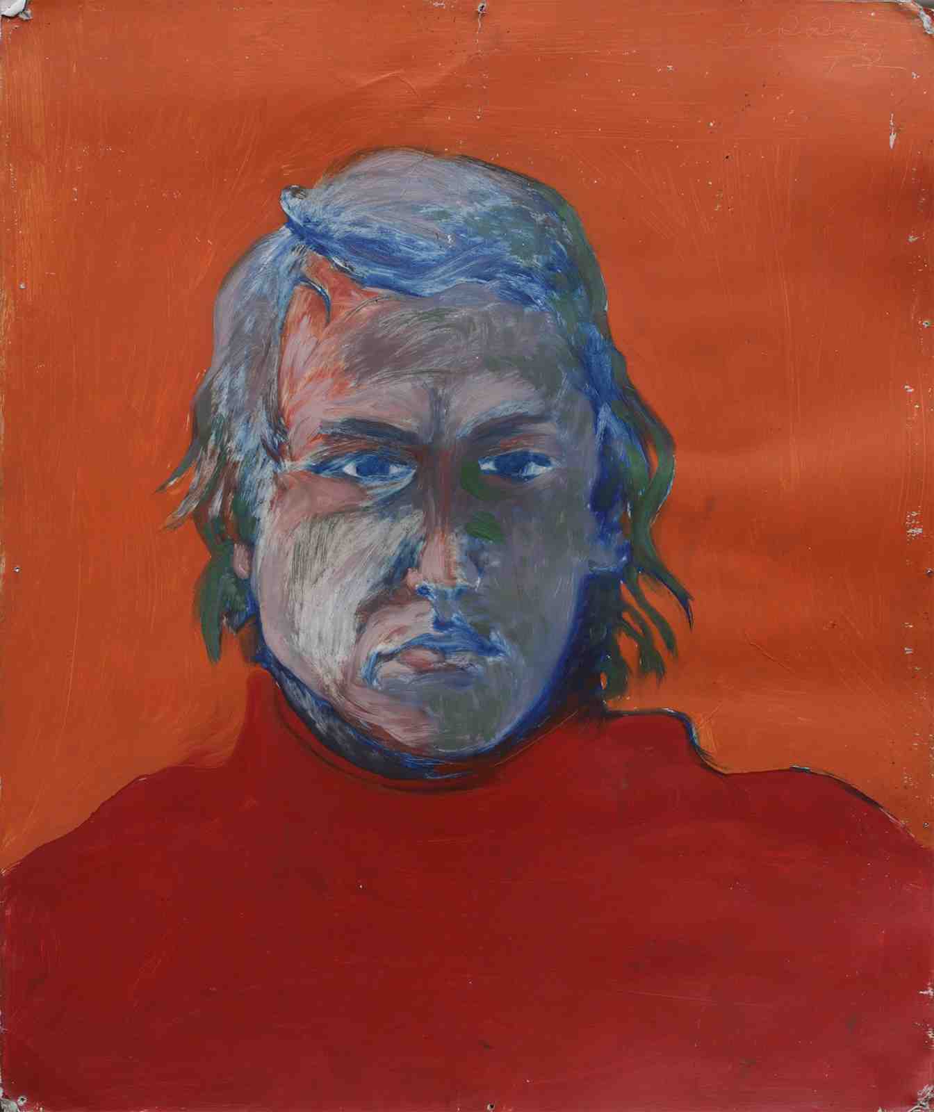 Jurry Zieliński – Autoportret w czerwonym golfie – olej, karton, 48 x 40 cm, bd