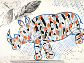 Ryszard Grzyb – Nosorożec, (5) – ołówek, gwasz, papier, 56 x 75 cm, 8 VIII 2006