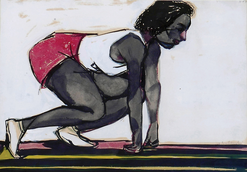 Andrzej Wróblewski – Bez tytułu (Biegaczka) – gwasz, papier, 29 x 41 cm, 1955