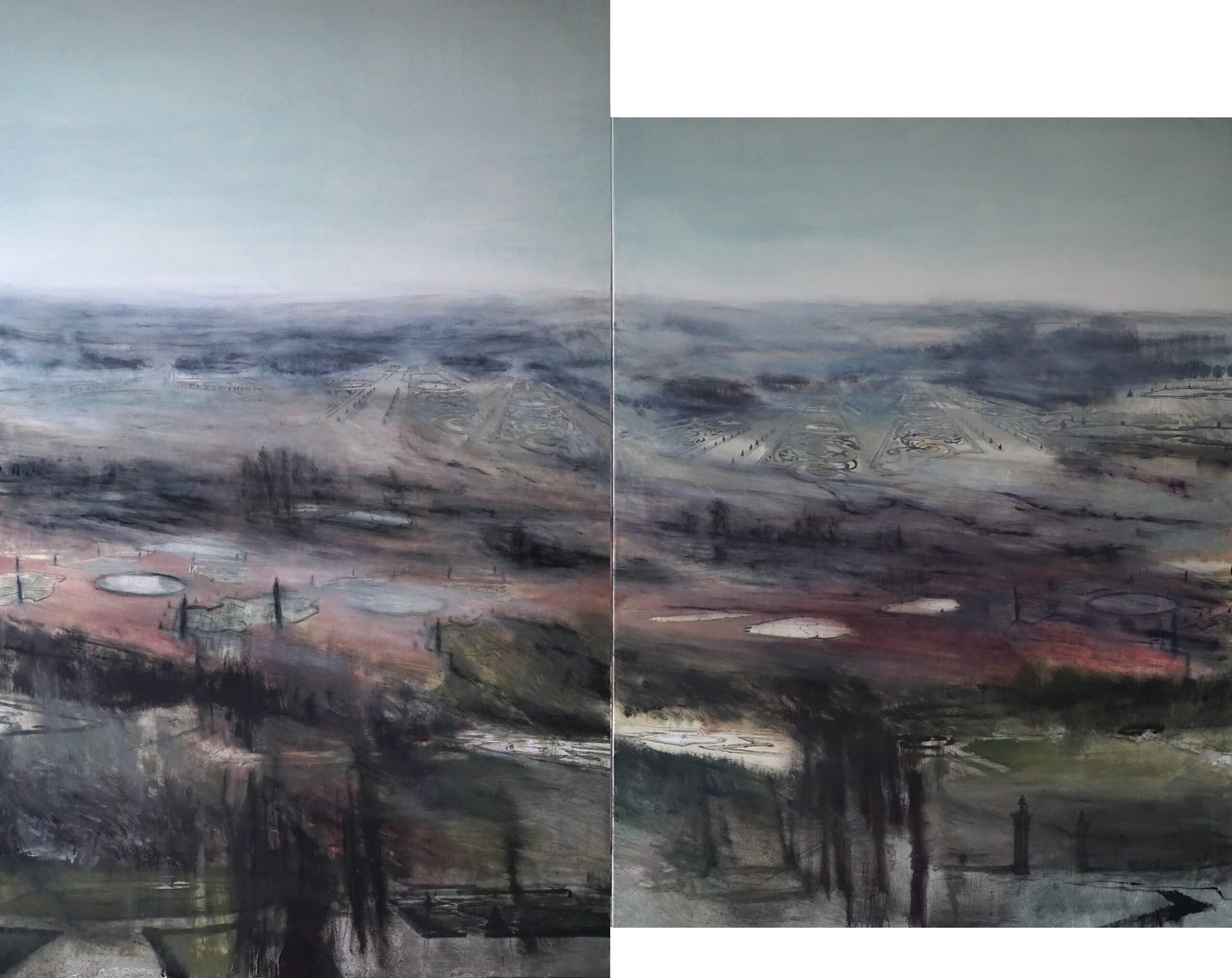 Łukasz Stokłosa – Ogród 3 – olej, płótno,  panel 240x150 cm, panel 2 200x150 cm, 2019-2022