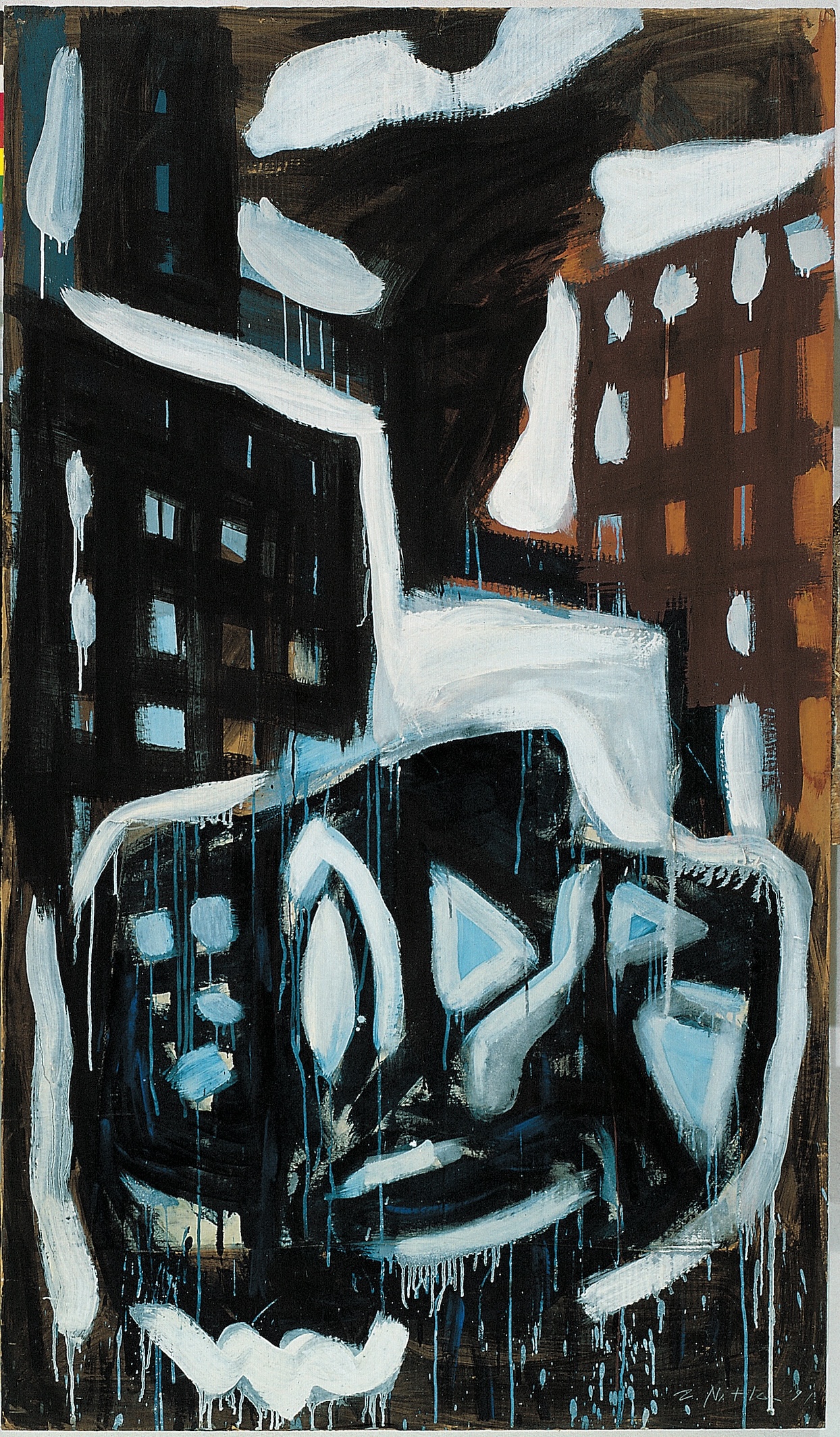 Zdzisław Nitka – Głowa w mieście – tektura, akryl, olej, 203 x 118 cm, 1991