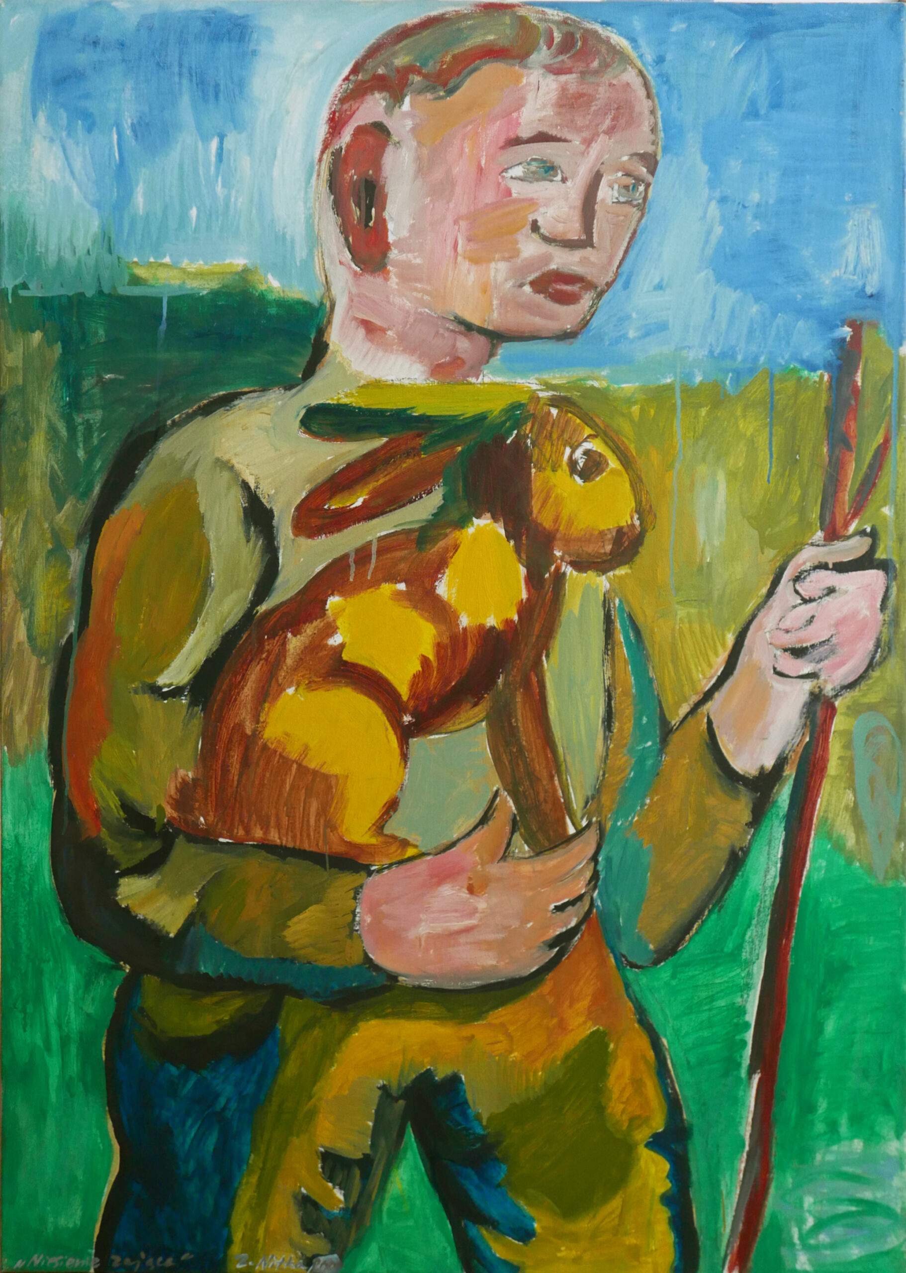 Zdzisław Nitka – Niesienie zająca – olej, płótno, 120 x 85 cm, IX 2000